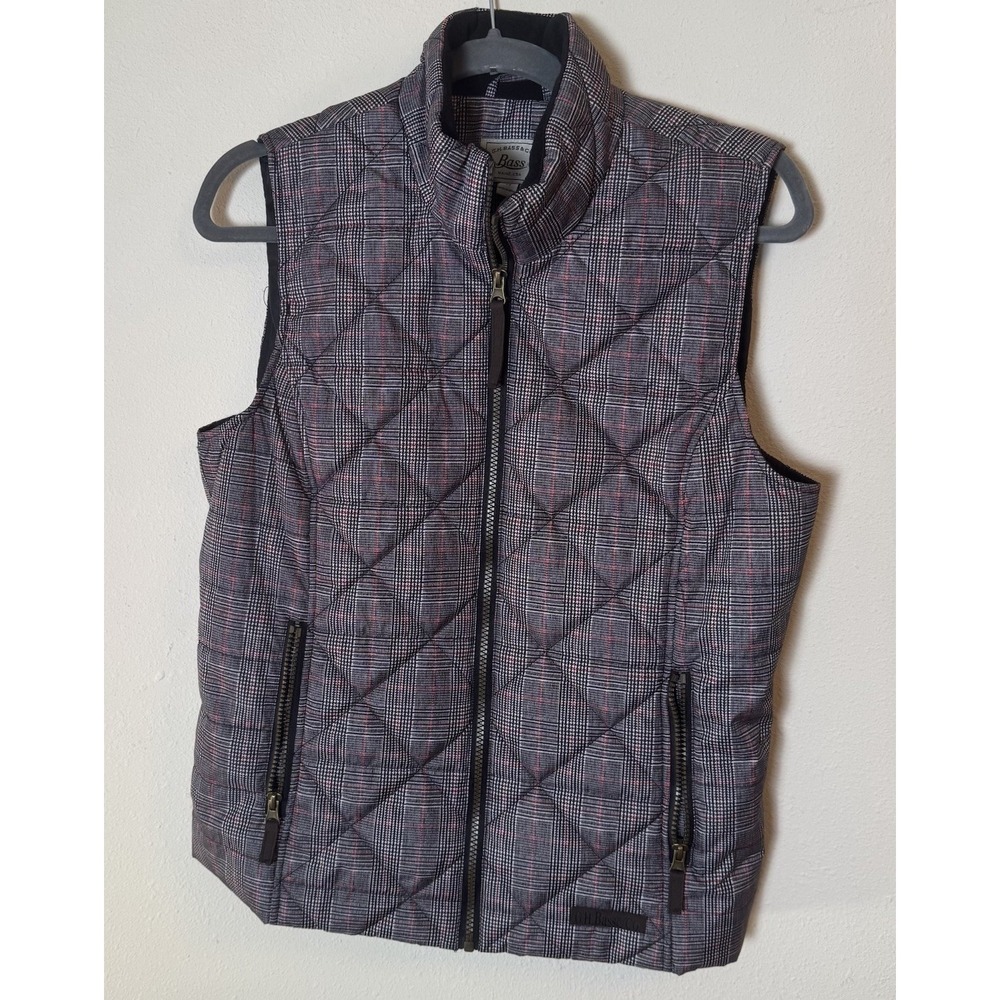 G.H. Bass & Co Quilted Plaid Zip Vest Black Gray Red Pockets Women's M